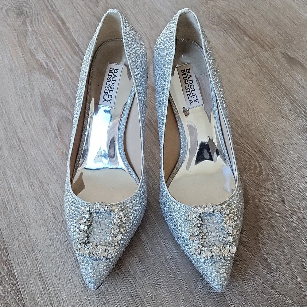 Badgley Mischka Cher II Silver Rhinestone Pump - 9.5 - Picture 9 of 14